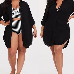 Torrid Swim Cover - Swimsuit Shirt Dress Coverup Black Gauze 00/Large
